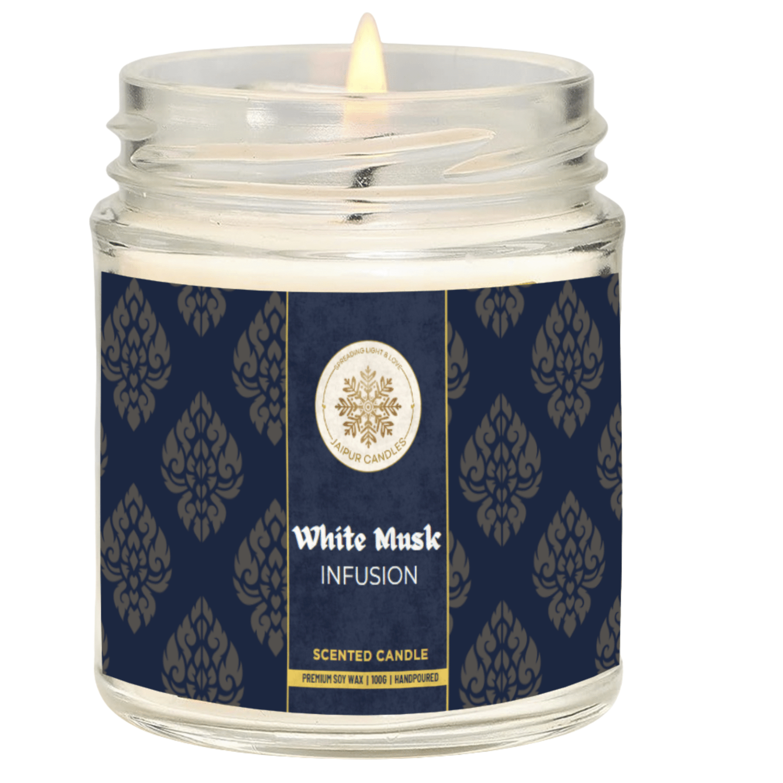 Jaipur Candles White Musk Scented Candle (100% Soy Wax)- Handcrafted-100g