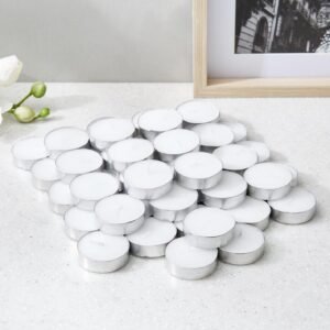 Jaipur Candles Scented 50 Tea Lights Candles | Smokeless, Dripless & Long Lasting Soy Tea Candles (White)