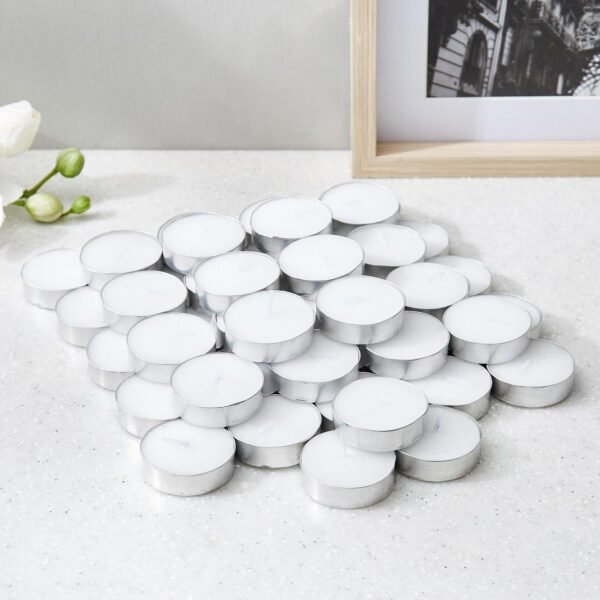 Jaipur Candles Scented 50 Tea Lights Candles | Smokeless, Dripless & Long Lasting Soy Tea Candles (White)