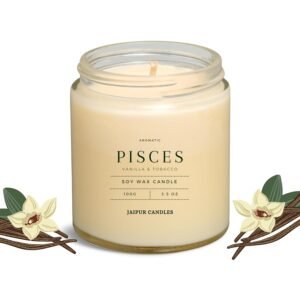 Jaipur Candles Scented Candles (20+ Hours) 100% Soy Wax- Handcrafted | Smoke-Free | Zodiac Sign Candles | Vanilla & Tobacco (Pisces)