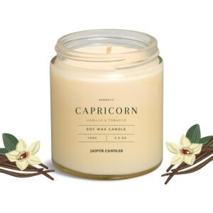 Jaipur Candles Scented Candles (20+ Hours) 100% Soy Wax- Handcrafted | Smoke-Free | Zodiac Sign Candles | Vanilla & Tobacco (Capricorn)