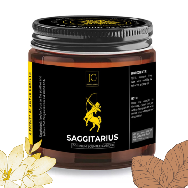 Jaipur Candles Zodiac Sign Scented Candle, Vanilla & Tobacco Fragrance, 20+ Hours Burn Time, Handcrafted (Sagittarius)