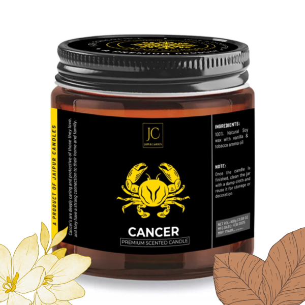 Jaipur Candles Zodiac Sign Scented Candle, Vanilla & Tobacco Fragrance, 20+ Hours Burn Time, Handcrafted (Cancer)