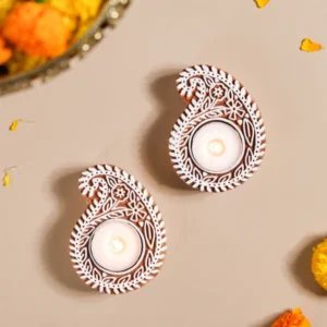 Jaipur Candles Wooden Tealight Holder (Paisley, Pack of 2)