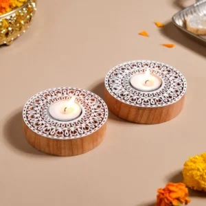 Jaipur Candles Wooden Tealight Holder (Mandala, Pack of 2)