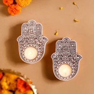 Jaipur Candles Wooden Tealight Holder (Hamsa, Pack of 2)