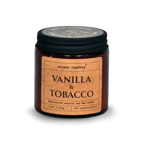 Jaipur Candles Aromatherapy Scented Candle | Vanilla & Tobacco | 100% Natural Wax | 20+ Hours of Clean Burning | Smokeless & Non-Toxic Candles | 100gm