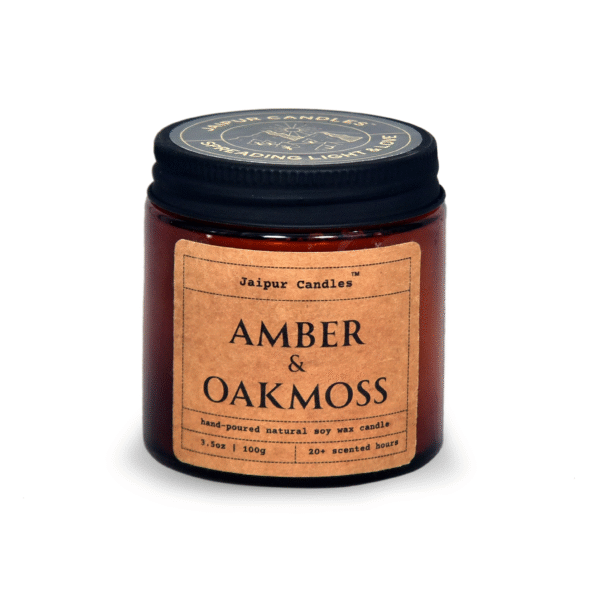 Jaipur Candles Aromatherapy Scented Candle | Amber & Oakmoss | 100% Natural Wax | 20+ Hours of Clean Burning | Smokeless & Non-Toxic Candles | 100gm