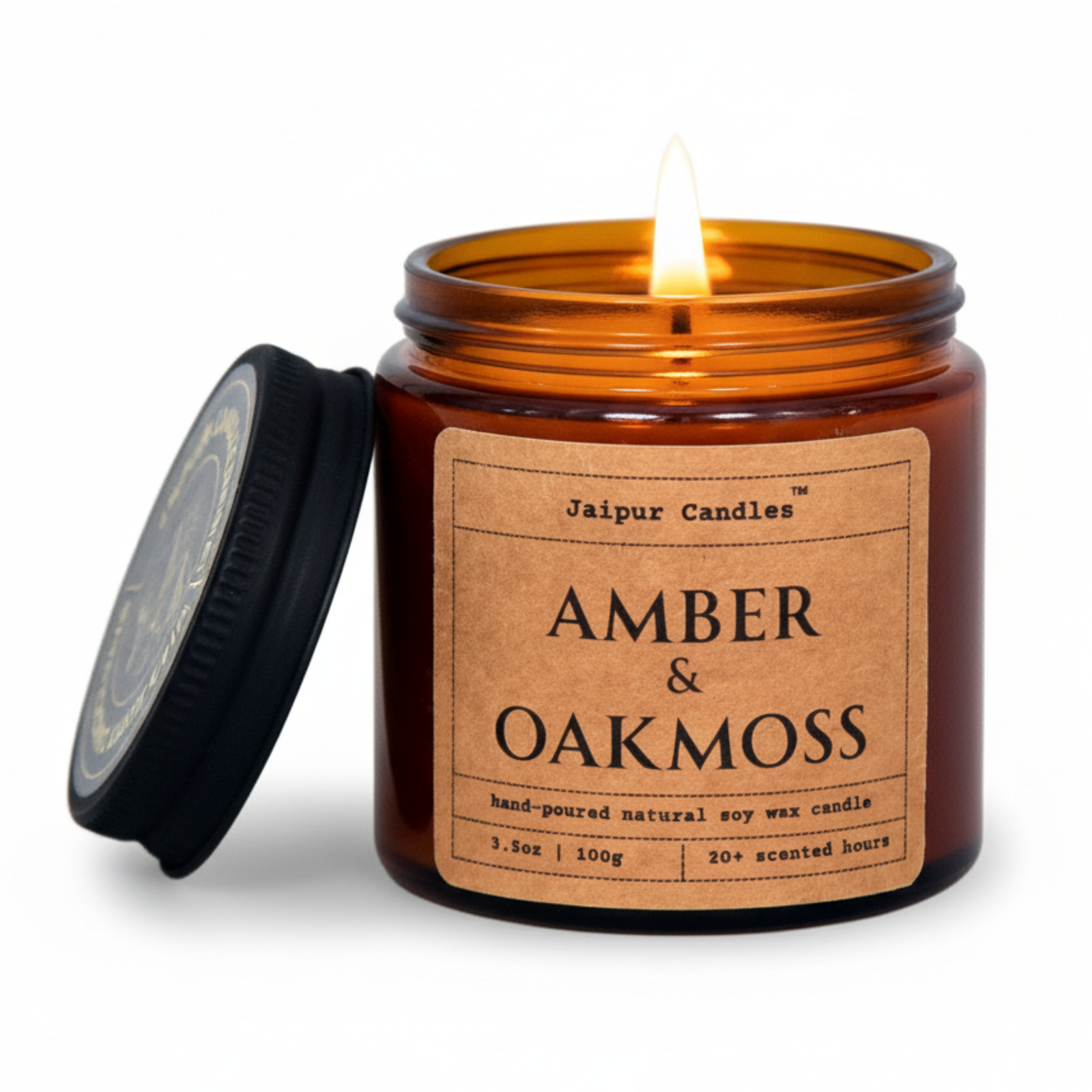 Jaipur Candles Aromatherapy Scented Candle | Amber & Oakmoss | 100% Natural Wax | 20+ Hours of Clean Burning | Smokeless & Non-Toxic Candles | 100gm