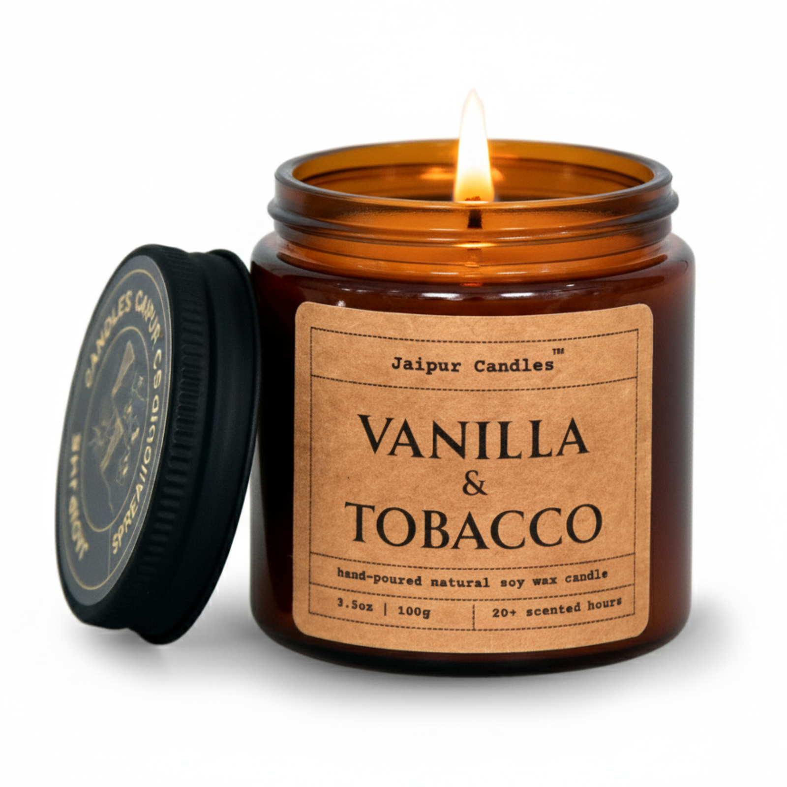 Jaipur Candles Aromatherapy Scented Candle | Vanilla & Tobacco | 100% Natural Wax | 20+ Hours of Clean Burning | Smokeless & Non-Toxic Candles | 100gm